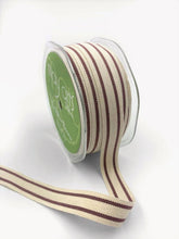 Load image into Gallery viewer, 5/8" Woven Cotton Burgundy Double Stripes Ribbon