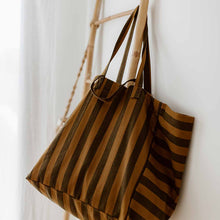 Load image into Gallery viewer, ELISA TOTE BAG STRIPES CUMIN-BLACK MID: PORMAISCAN
