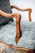 Load image into Gallery viewer, Furniture - Vintage Berger Chair/ Blue Indian Block Print Linen

