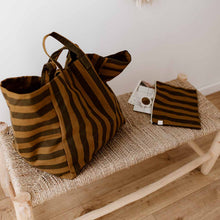 Load image into Gallery viewer, ELISA TOTE BAG STRIPES CUMIN-BLACK MID: PORMAISCAN
